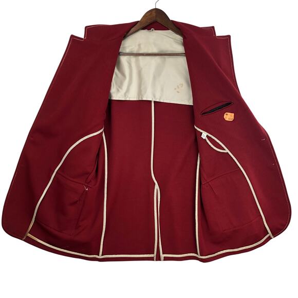 Vintage Time Out by Farah Polyester Men's Dark Red Blazer White Top Stitch SZ M? - Picture 3 of 15